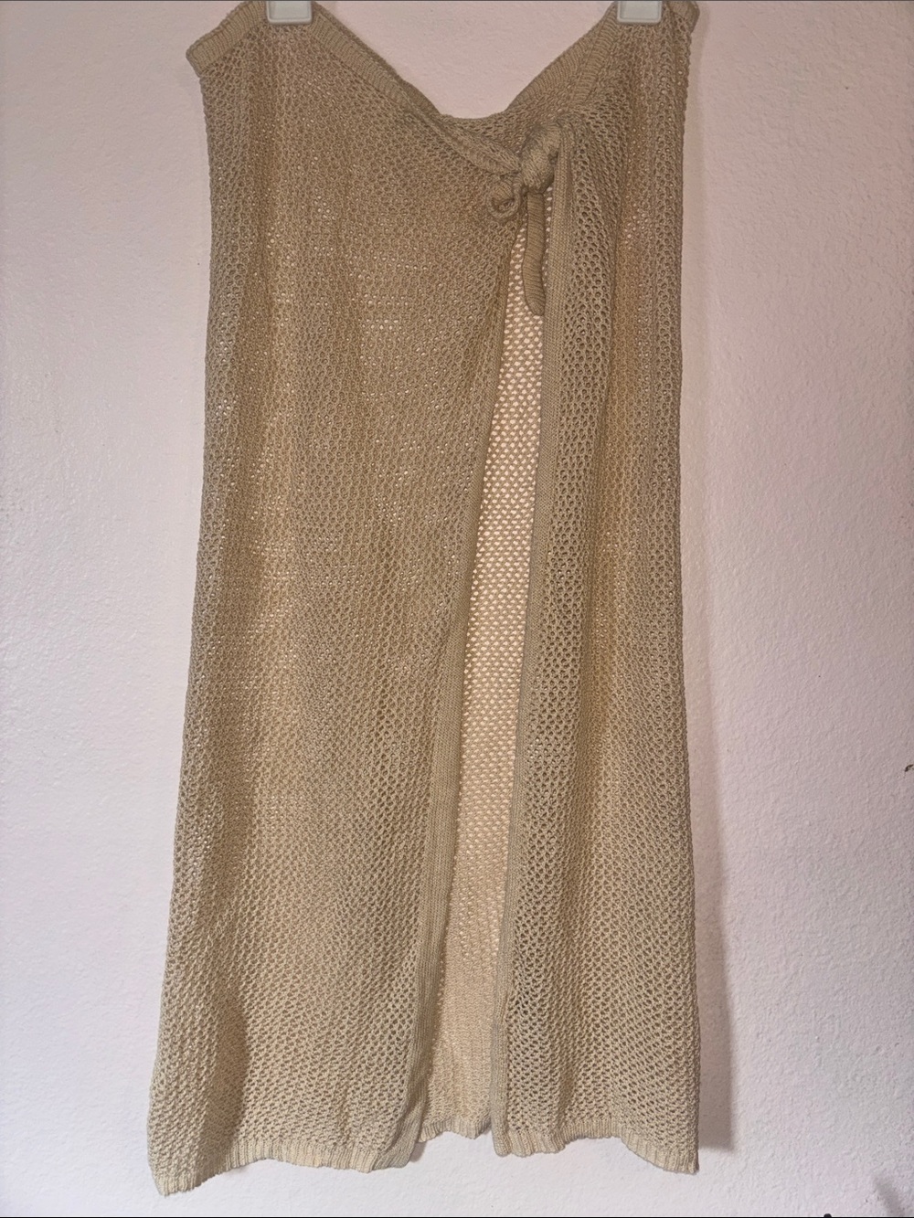 Woman’s Beige Crochet Tie Waist Sarong, Size S